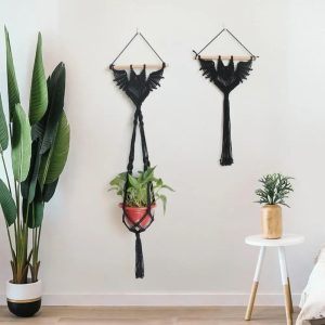 Gothic Black Macrame Bat Wall Hanging & Plant Hanger Darkly Elegant Home Decor